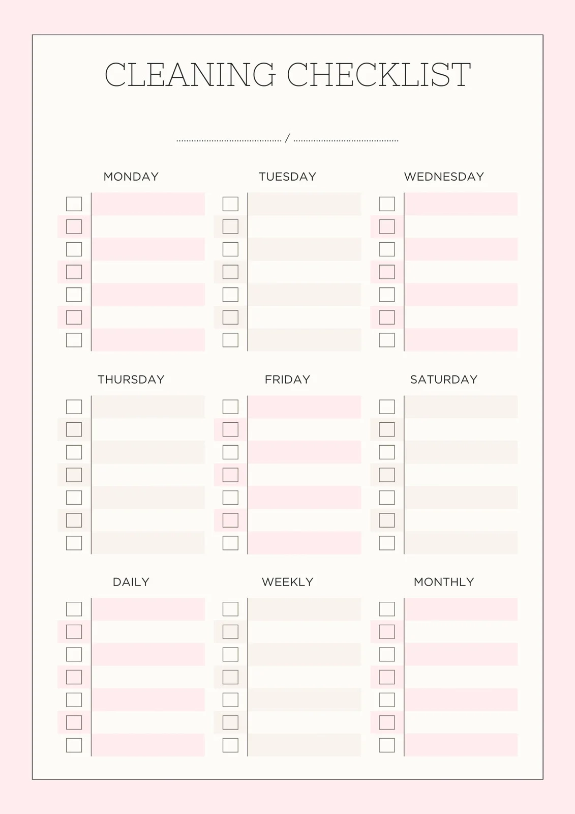 Printable Cleaning Schedule Template