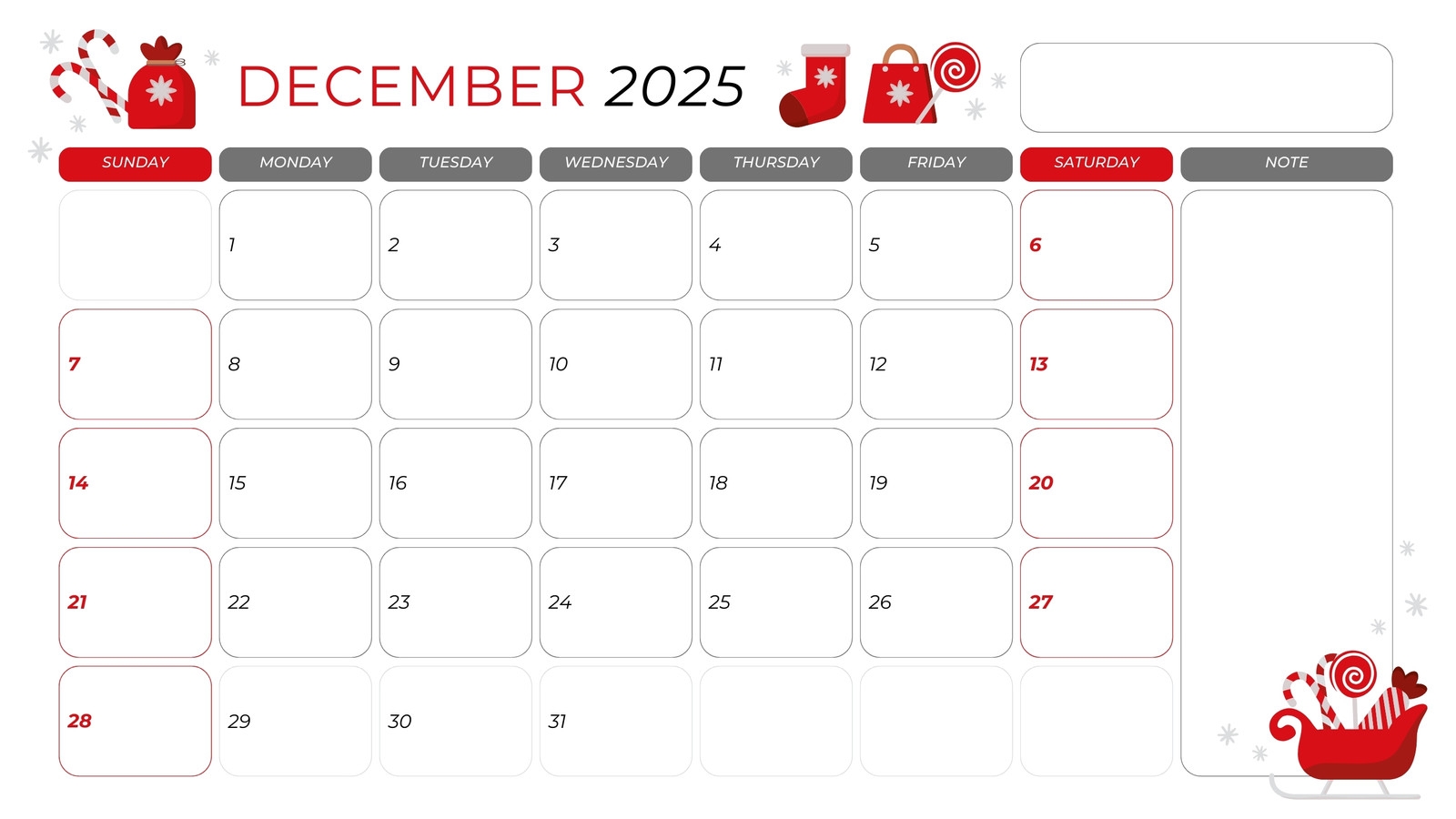Printable Blank Winter Calendar