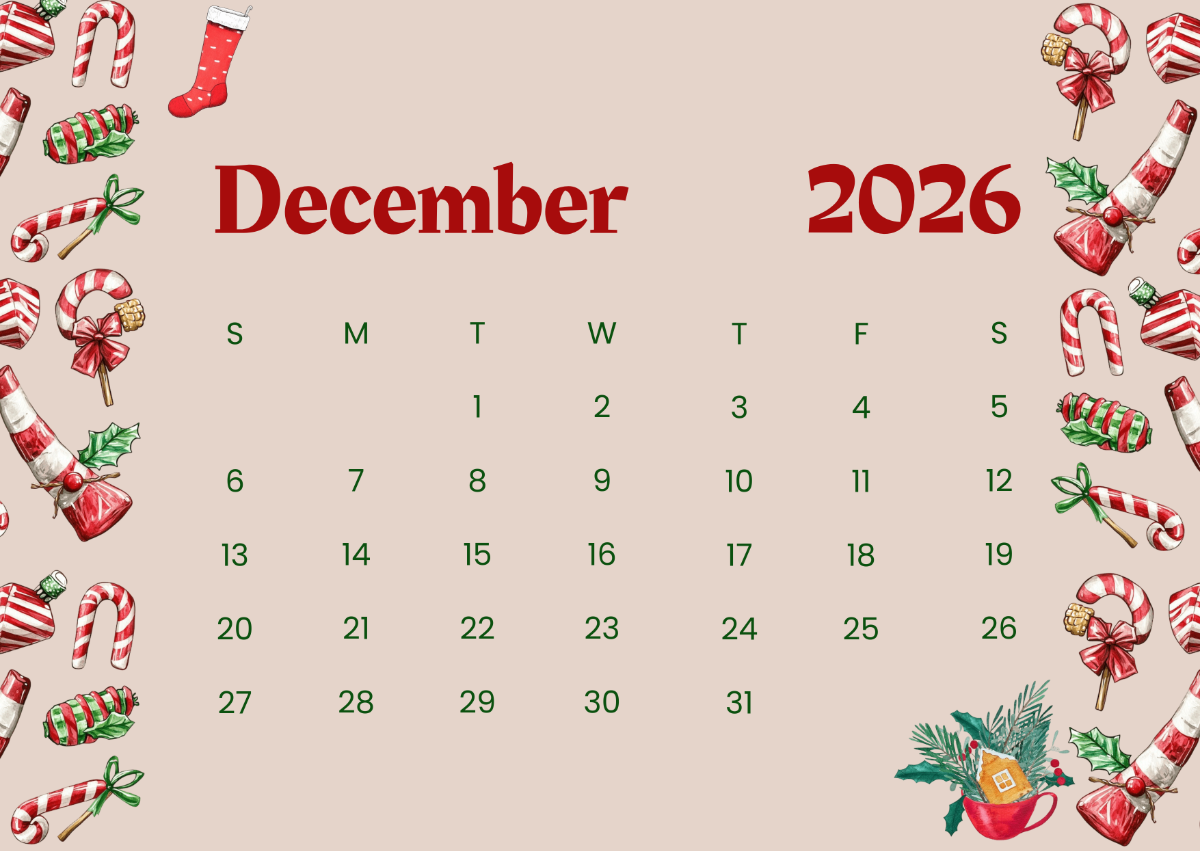 Cute December 2026 Printable Calendar Templates Cute December 2026 Printable Calendar Templates