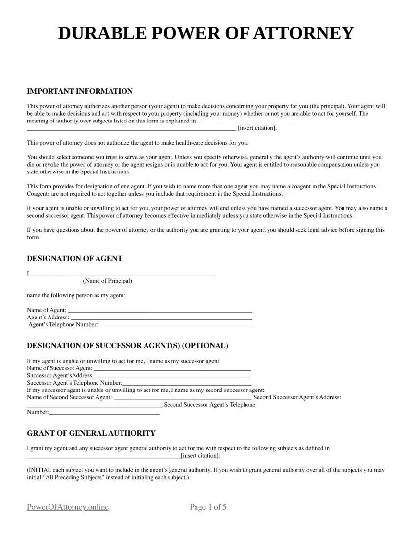 Free Durable Financial Power Of Attorney Forms And Templates