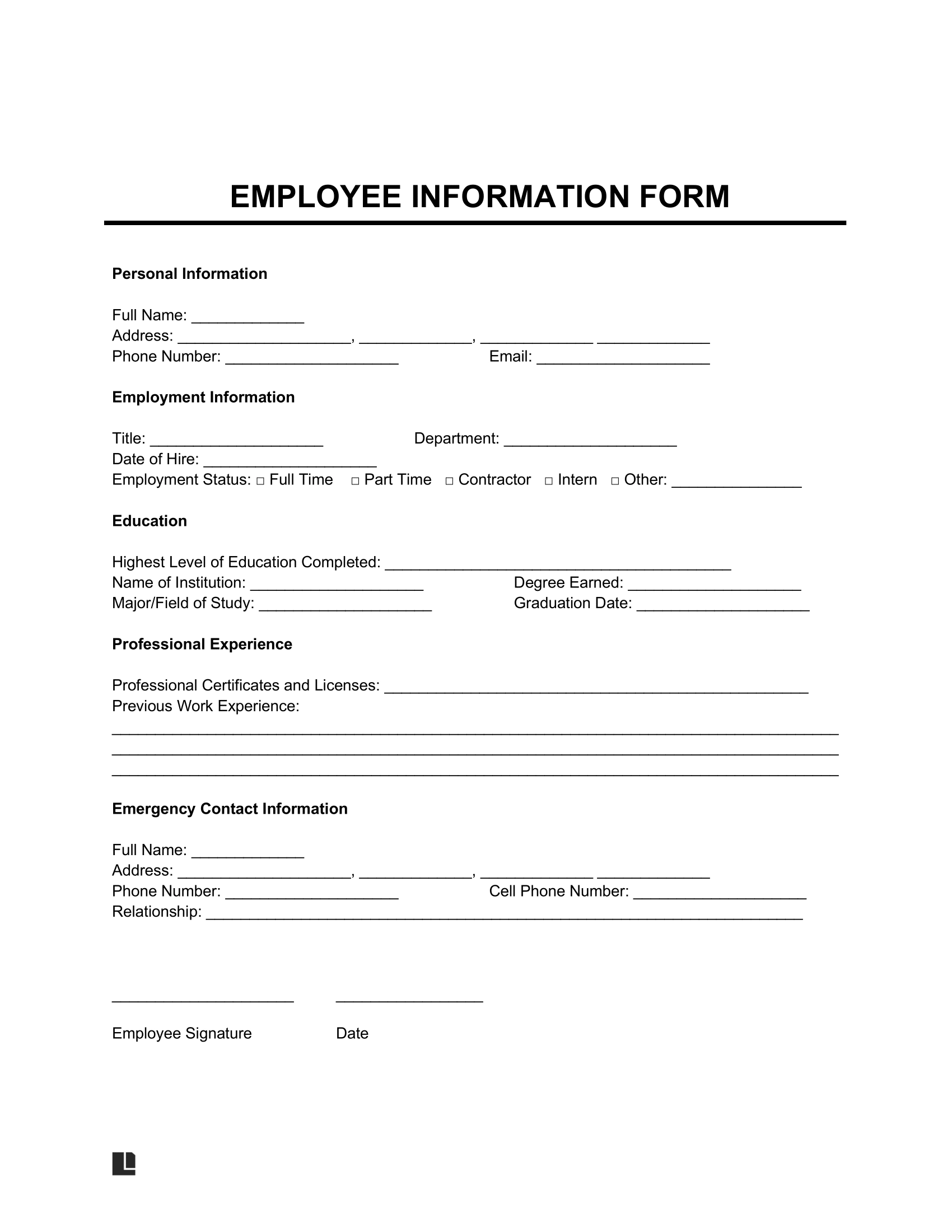 Form For New Employee