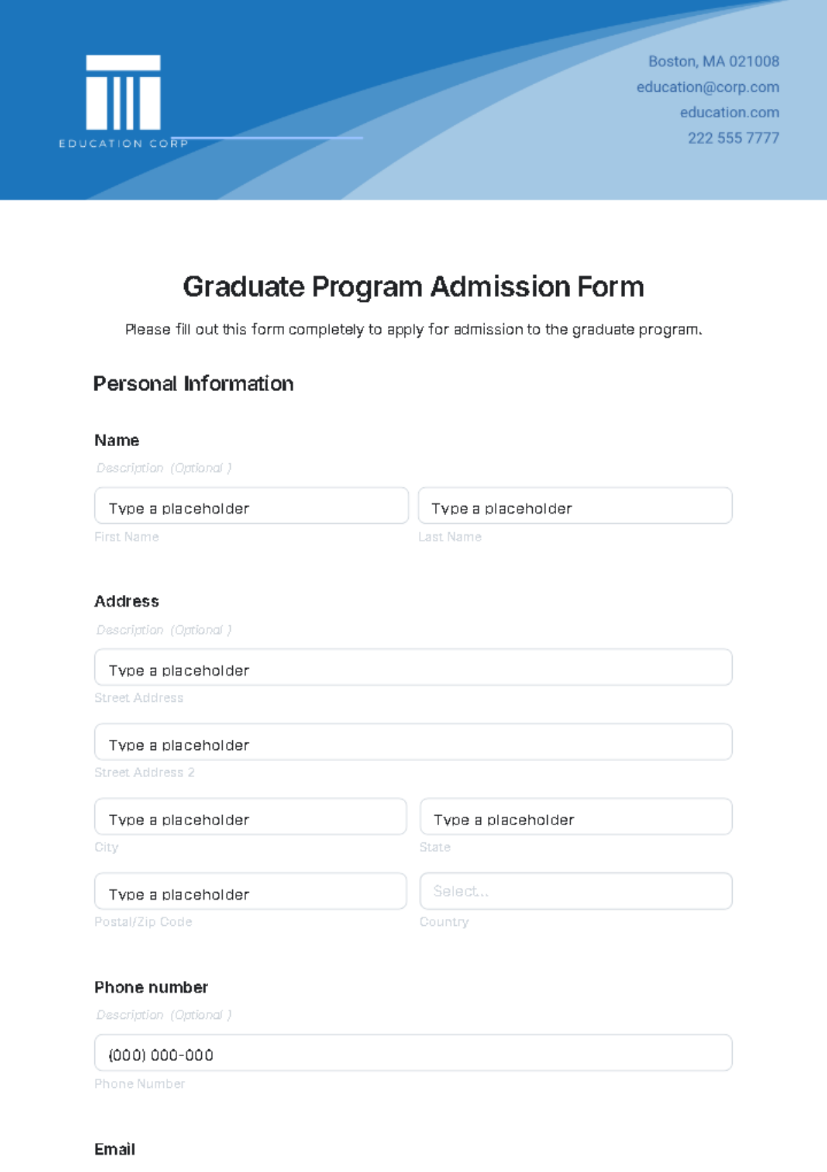 Free Graduate Program Admission Form Template To Edit Online