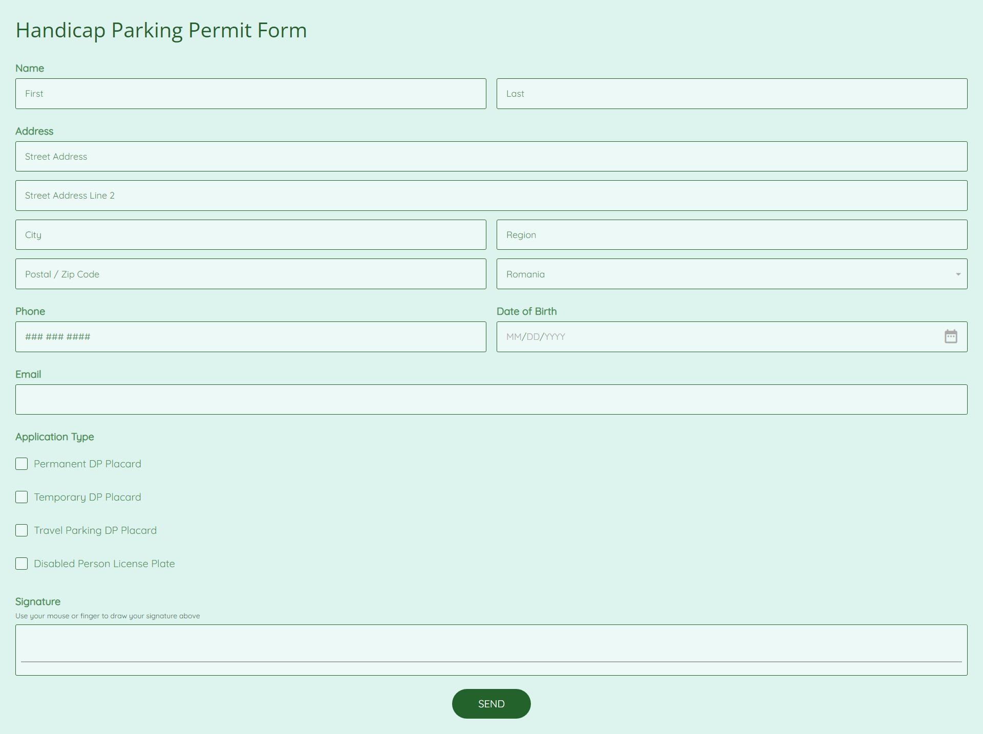 Free Handicap Parking Permit Form Template 123FormBuilder