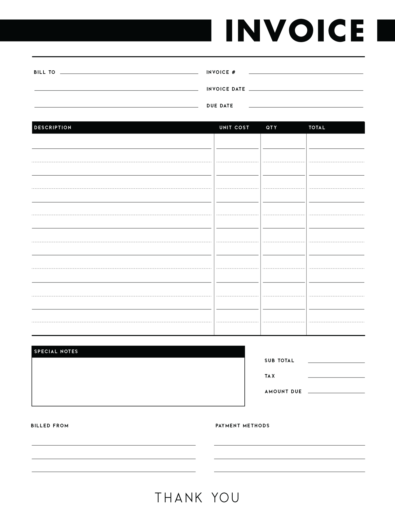Invoice Templates Printable Free