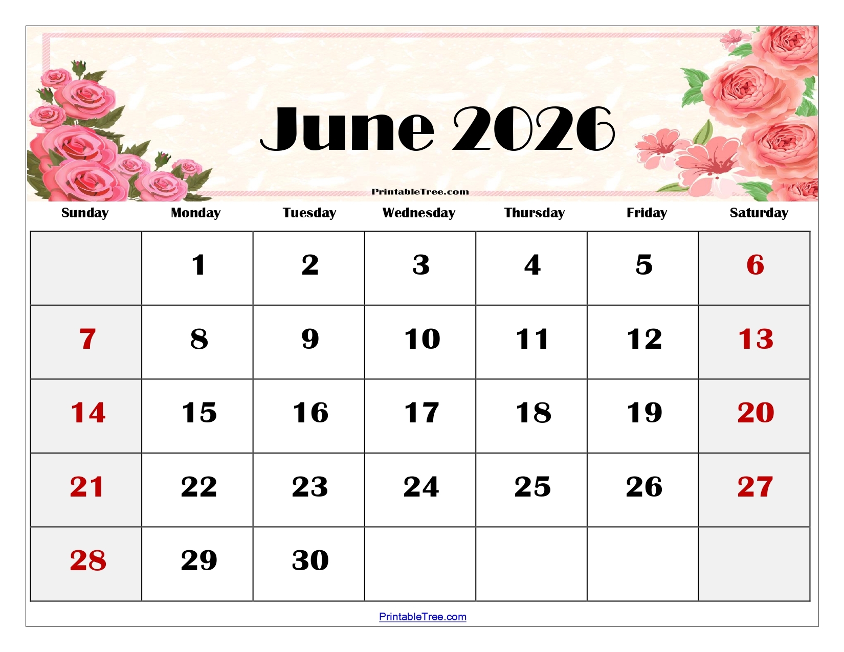 June 2026 Printable Calendar Free