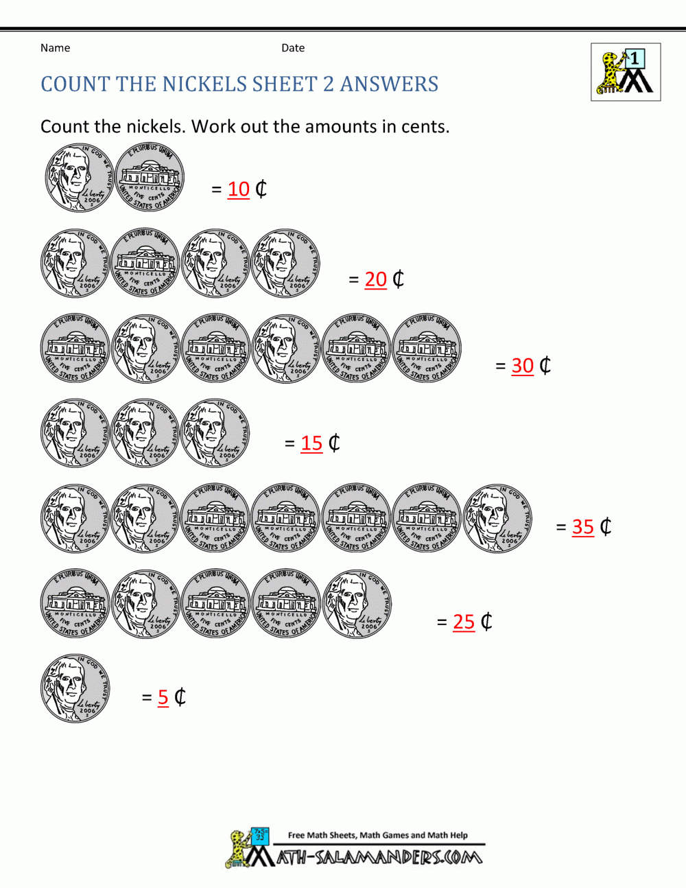 Free Math Money Worksheets 1st Grade