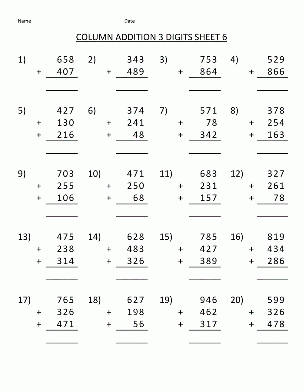 Printable Addition Worksheets For Grade 3