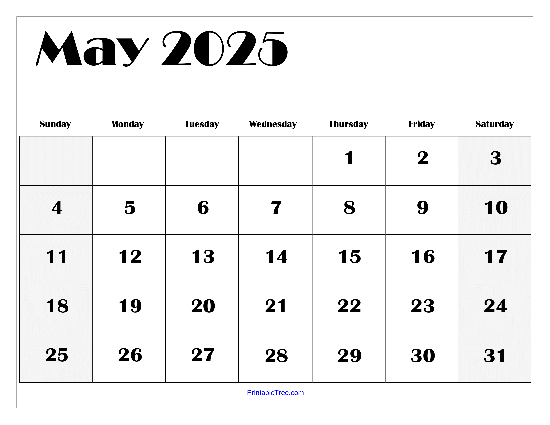 Calendar For May Blank Printable