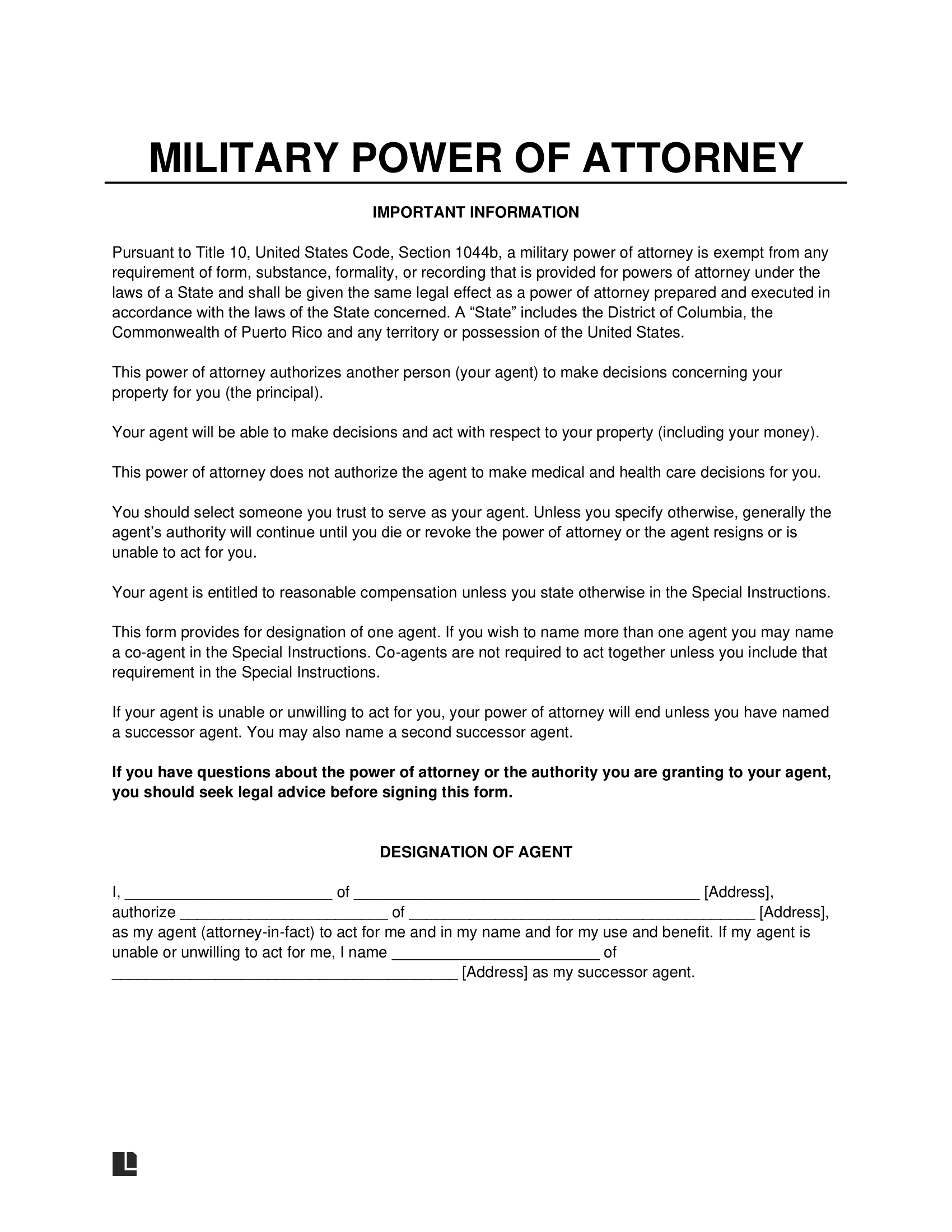 Free Military Power Of Attorney Form PDF amp Word