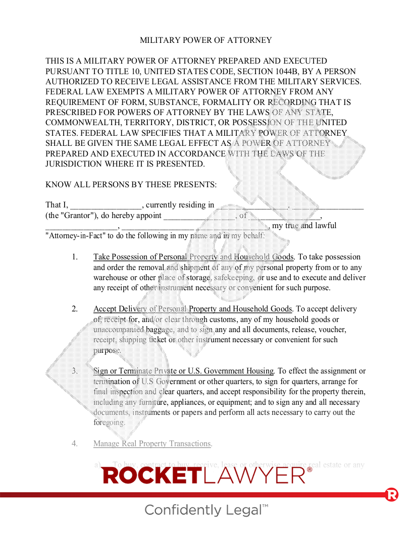 Free Military Power Of Attorney Template Rocket Lawyer