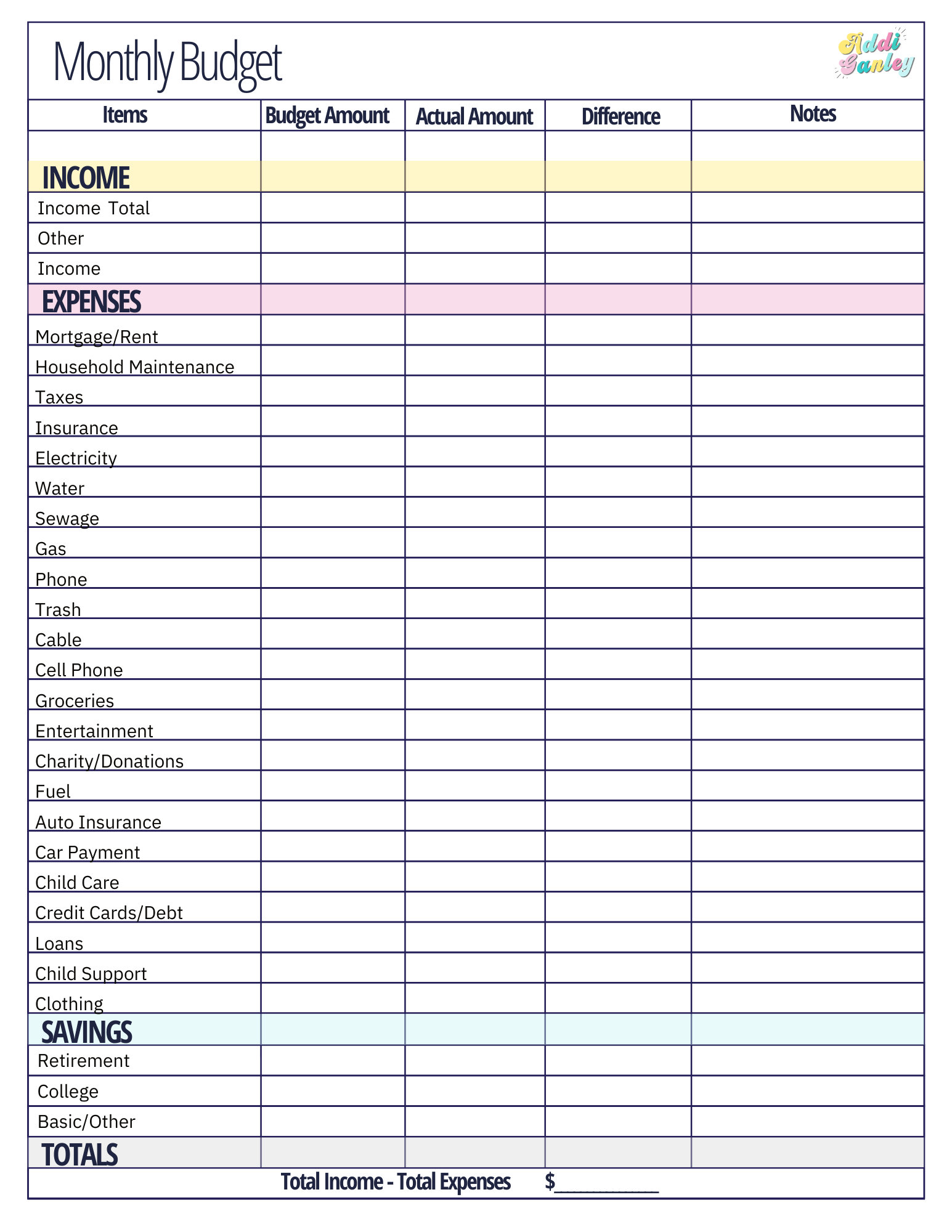 Free Printable Monthly Budget Worksheets