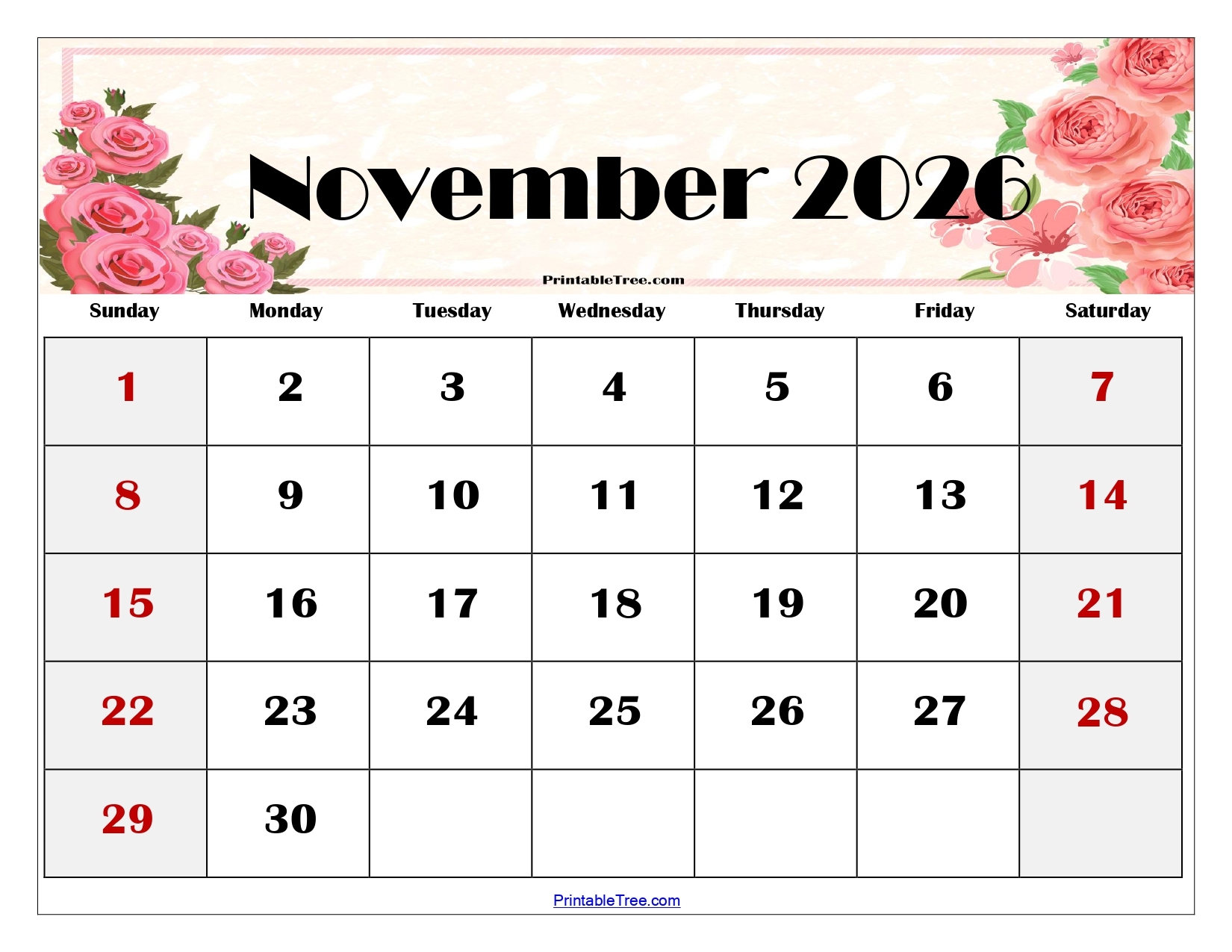 Calendars 2026 Printable November