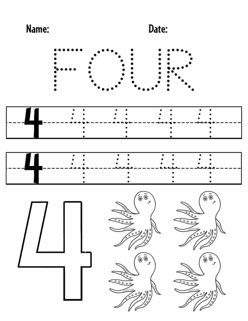 FREE Number 4 Worksheets For Preschool The Hollydog Blog 