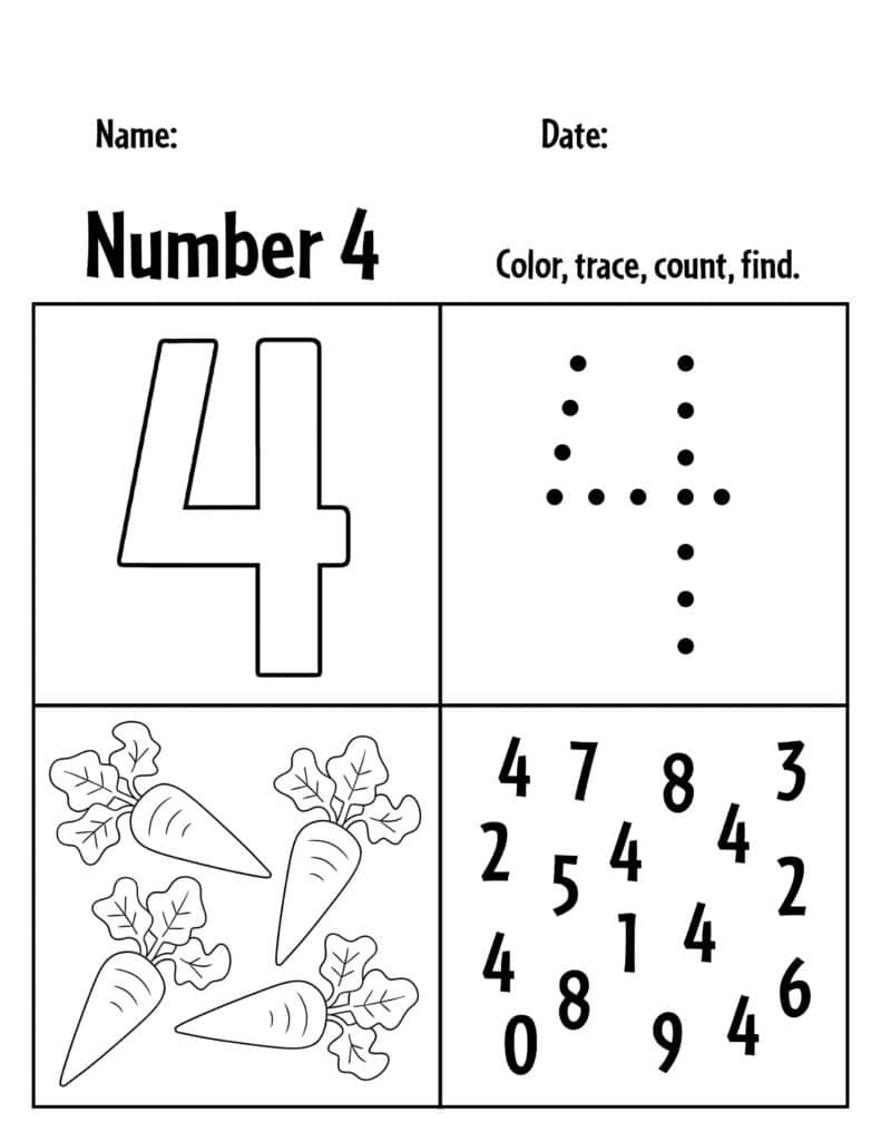FREE Number 4 Worksheets For Preschool The Hollydog Blog 