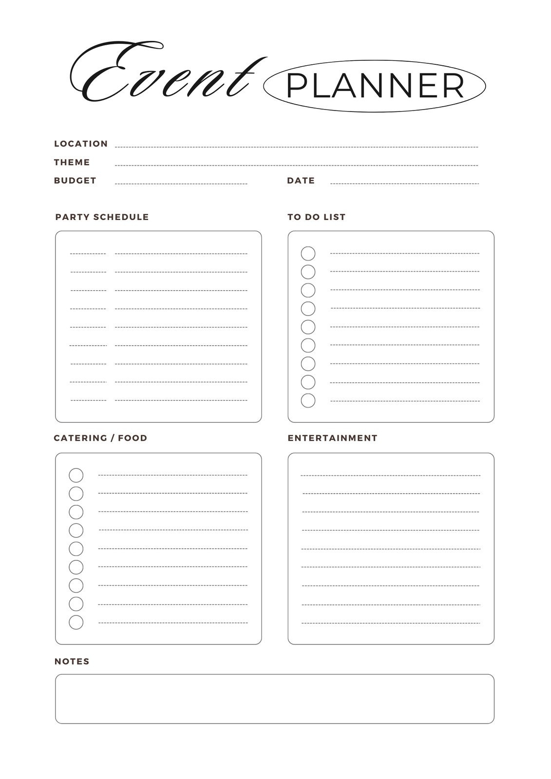 Free Printable Party Planner Forms