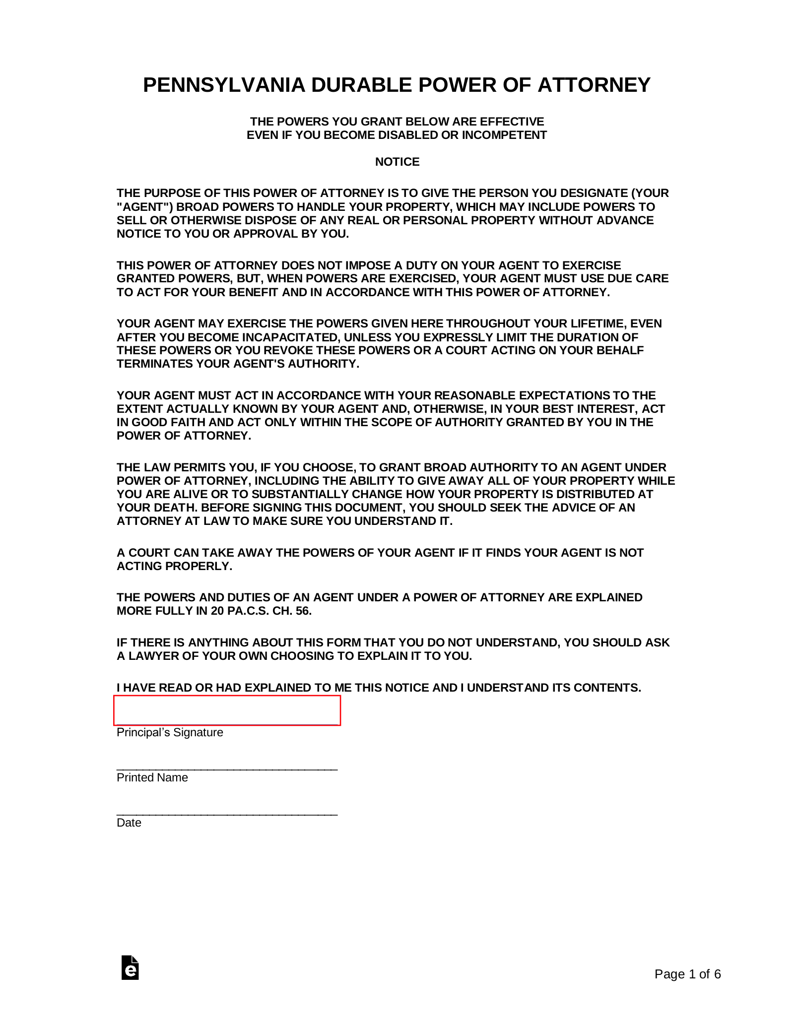 Durable Power Of Attorney Free Printable Form