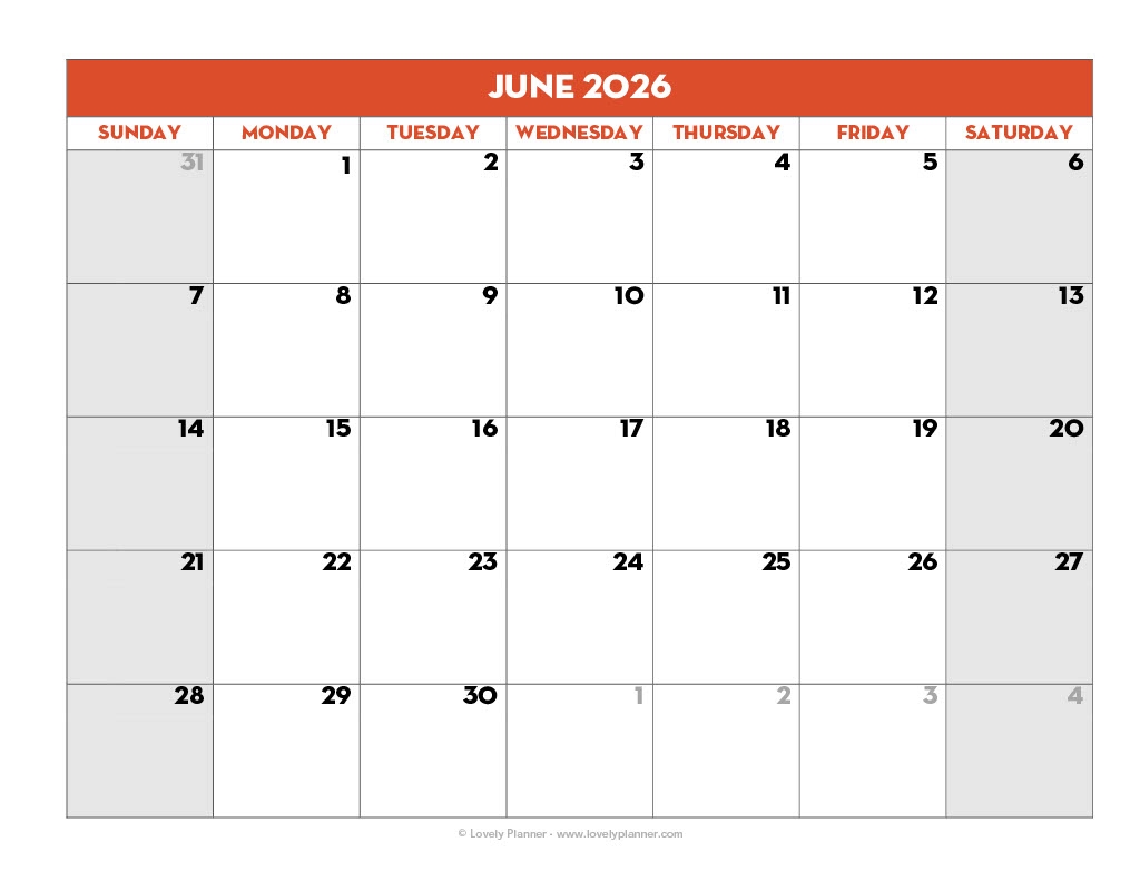 Printable Blank School Calendar 2026 26