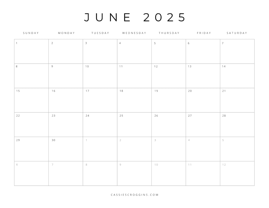 Printable Blank Calendar June