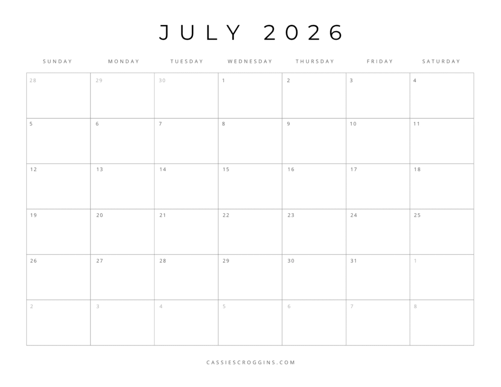 Blank 2026 Calendar Printable Pages