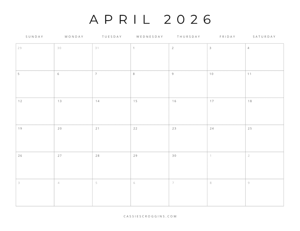 Blank Calendar For April 2026 Printable
