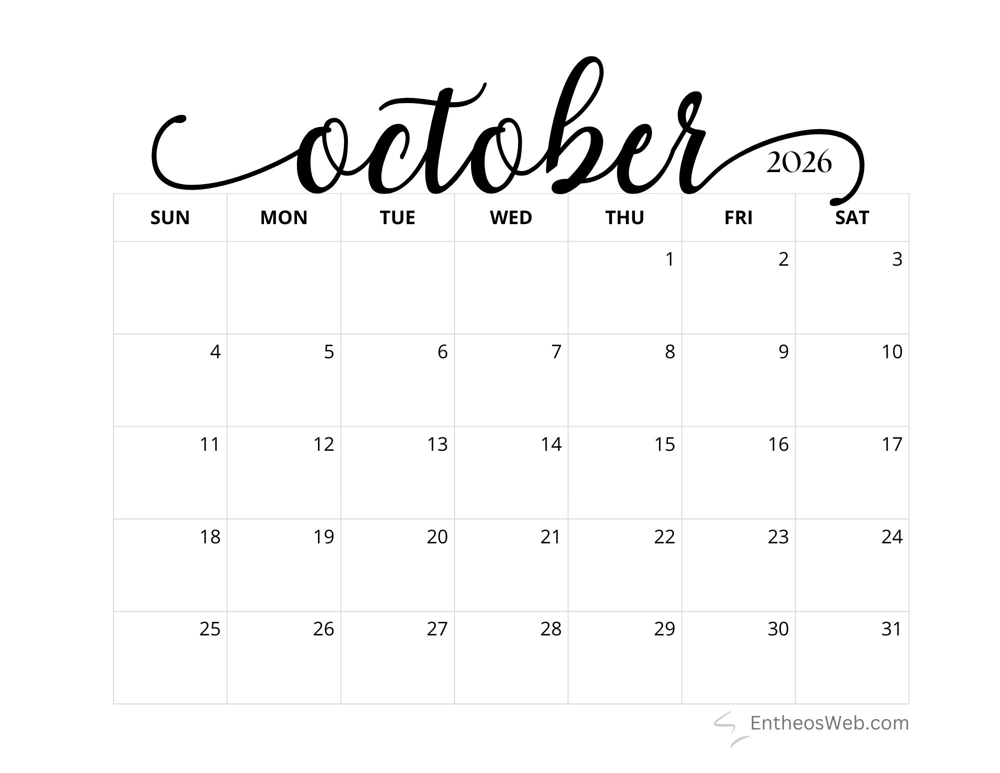 Free Printable 2026 Simple Black And White Calendar EntheosWeb