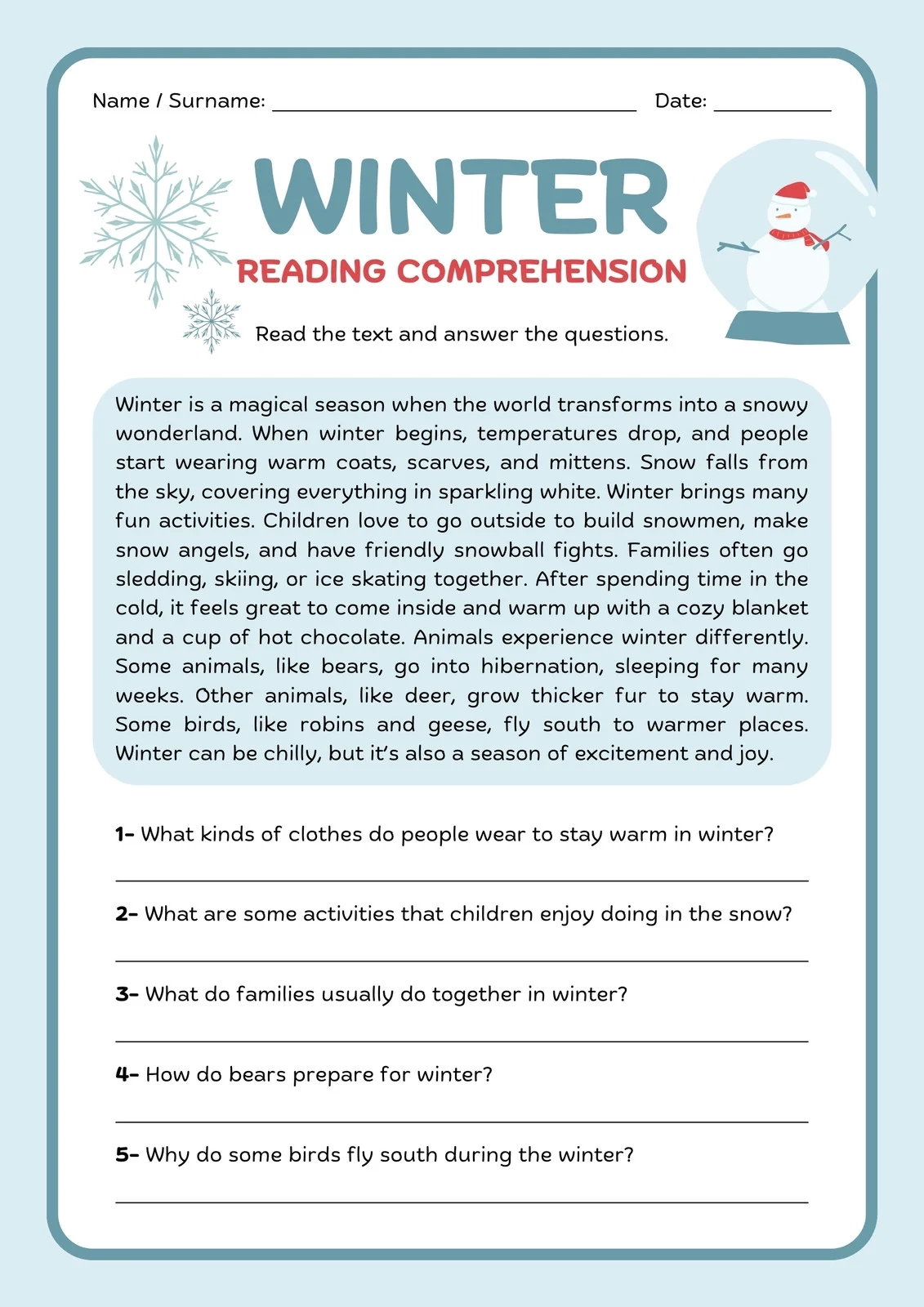 Free 3rd Grade Printable Worksheets