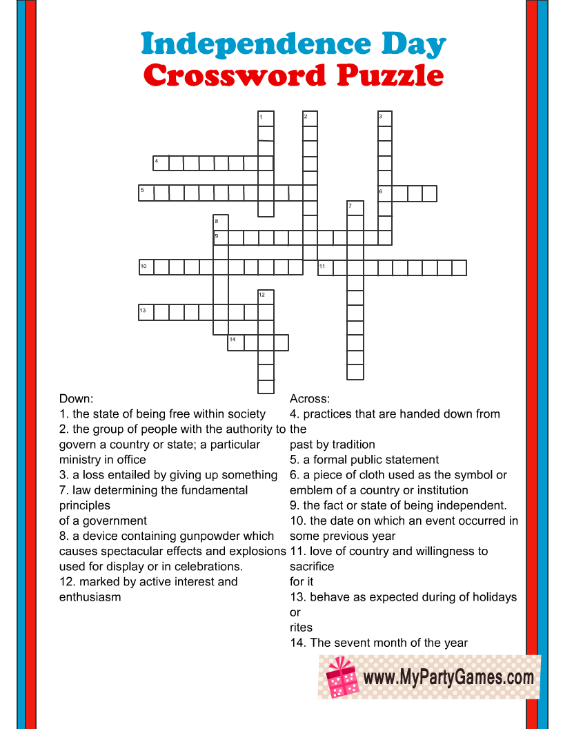 Holiday Info Crossword Printable