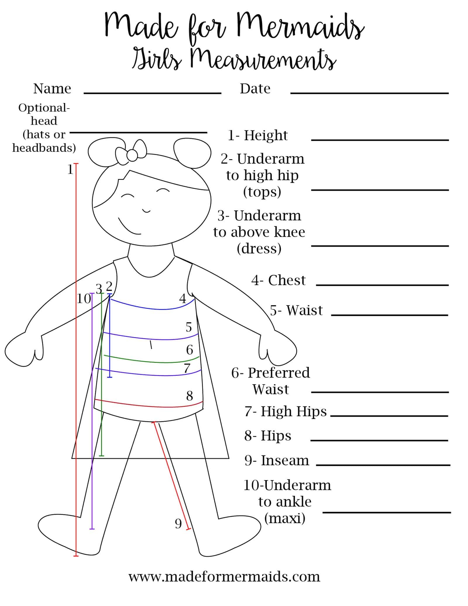 FREE Printable Blank Measurement Chart For Adults amp Youth