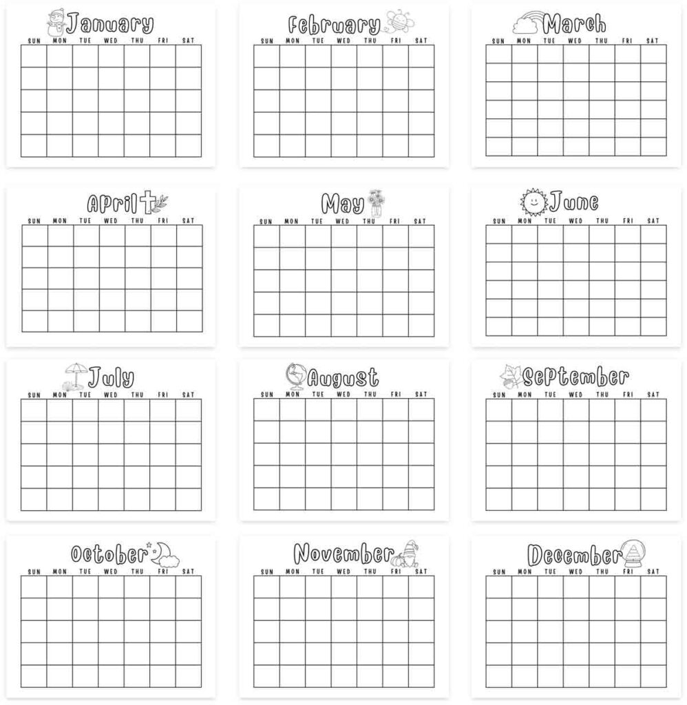 Blank Monthly Calendar Printable Child