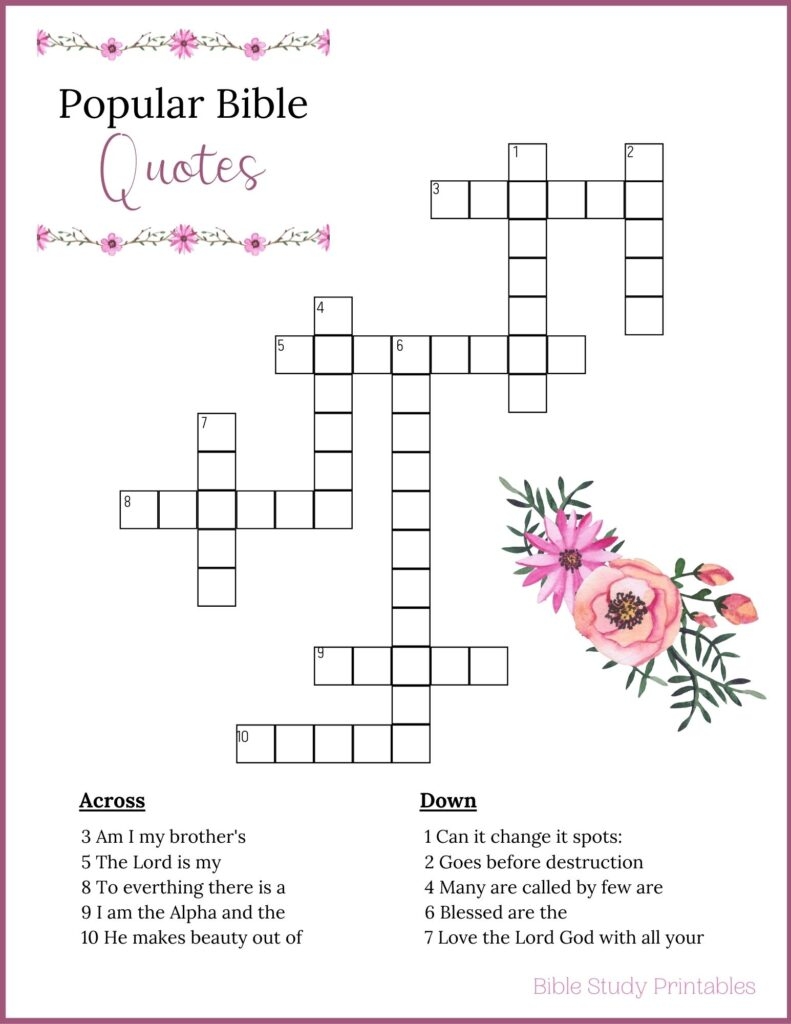 Christian Adult Crossword Puzzles Printable