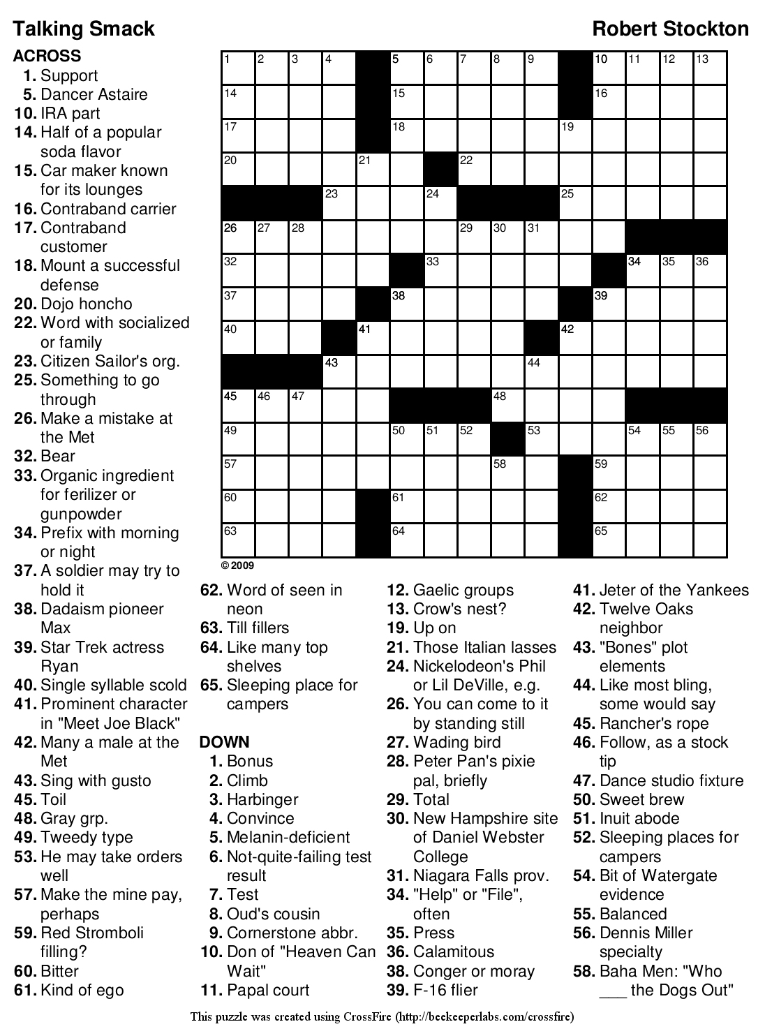 Free Printable Crossword Puzzles For January