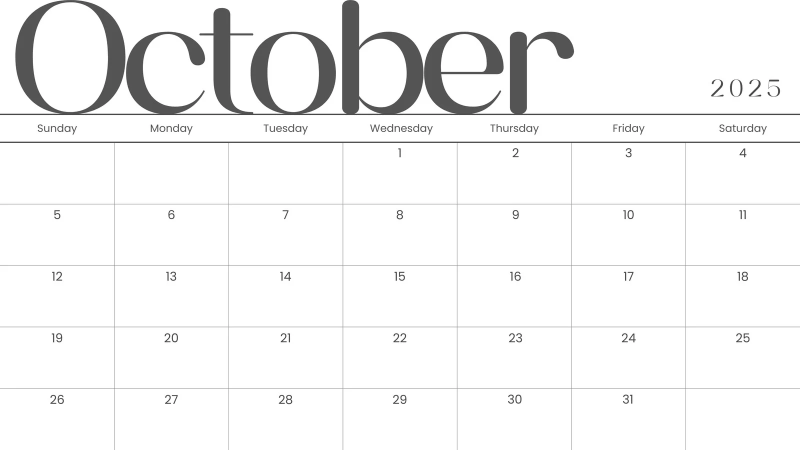 Blank Calendar Ofor Octoberf Printable