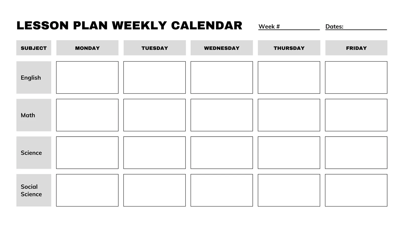 Printable Blank 1 Week Calendar