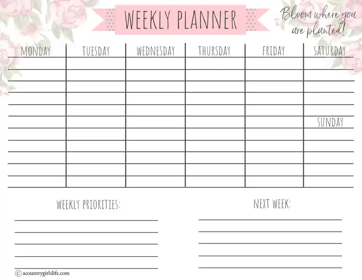 Free Weekly Daily Calendar Printable