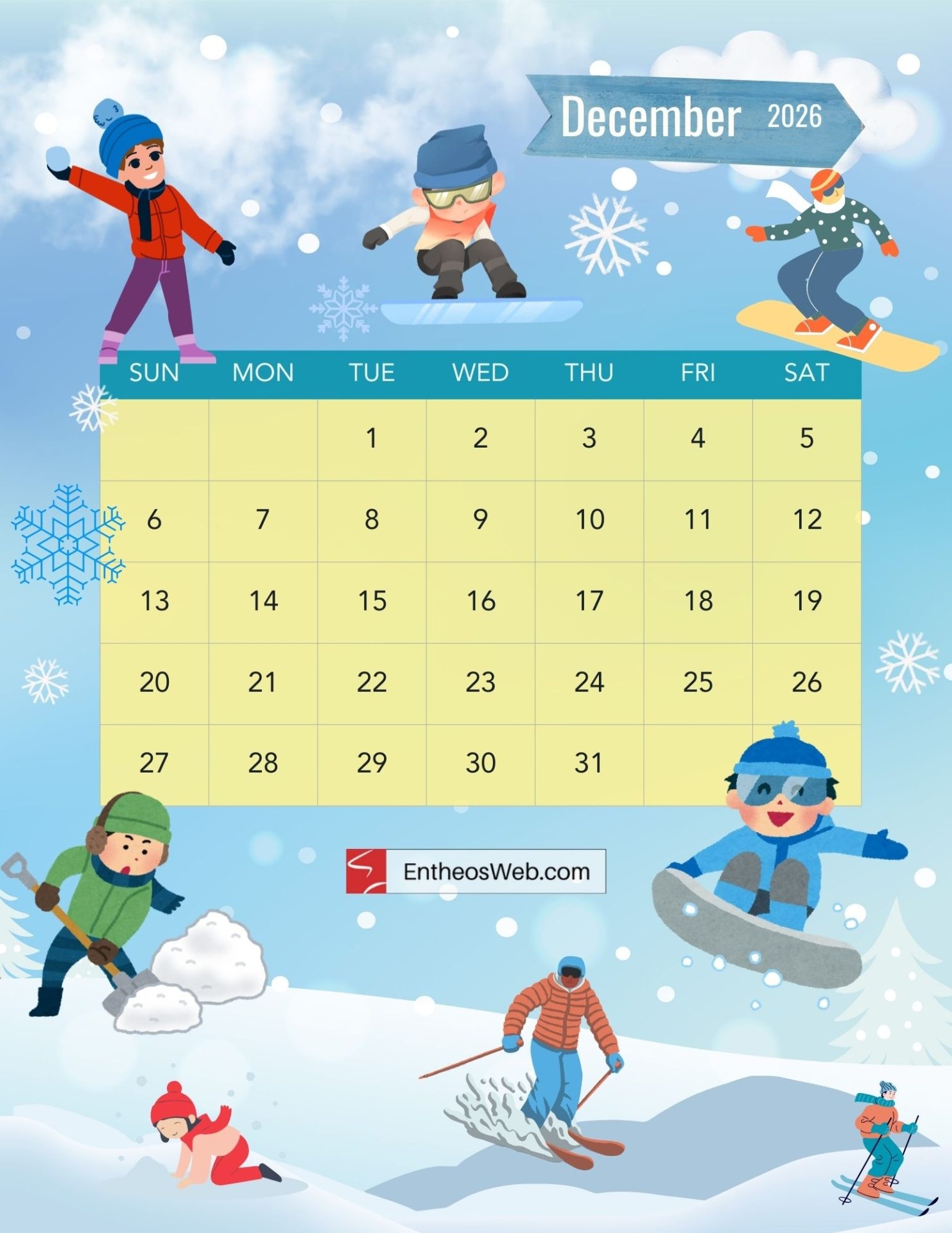 Free Printable December 2026 Calendars EntheosWeb