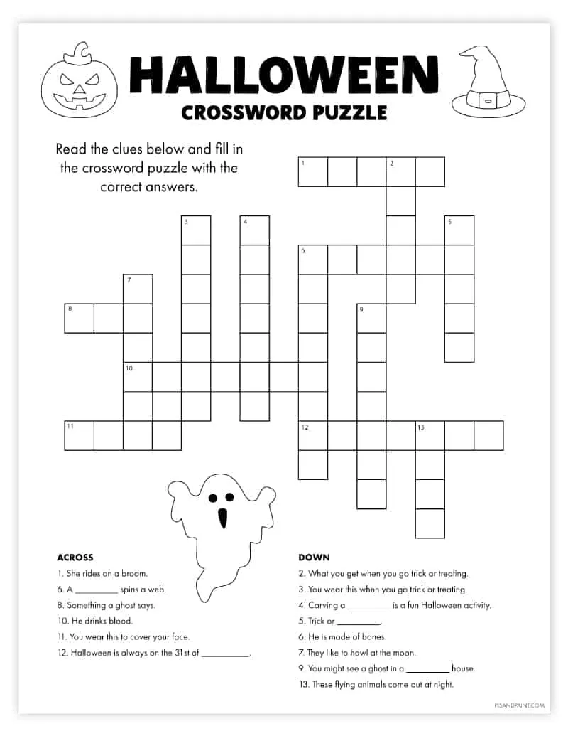 Free Halloween Crossword Puzzles Printable