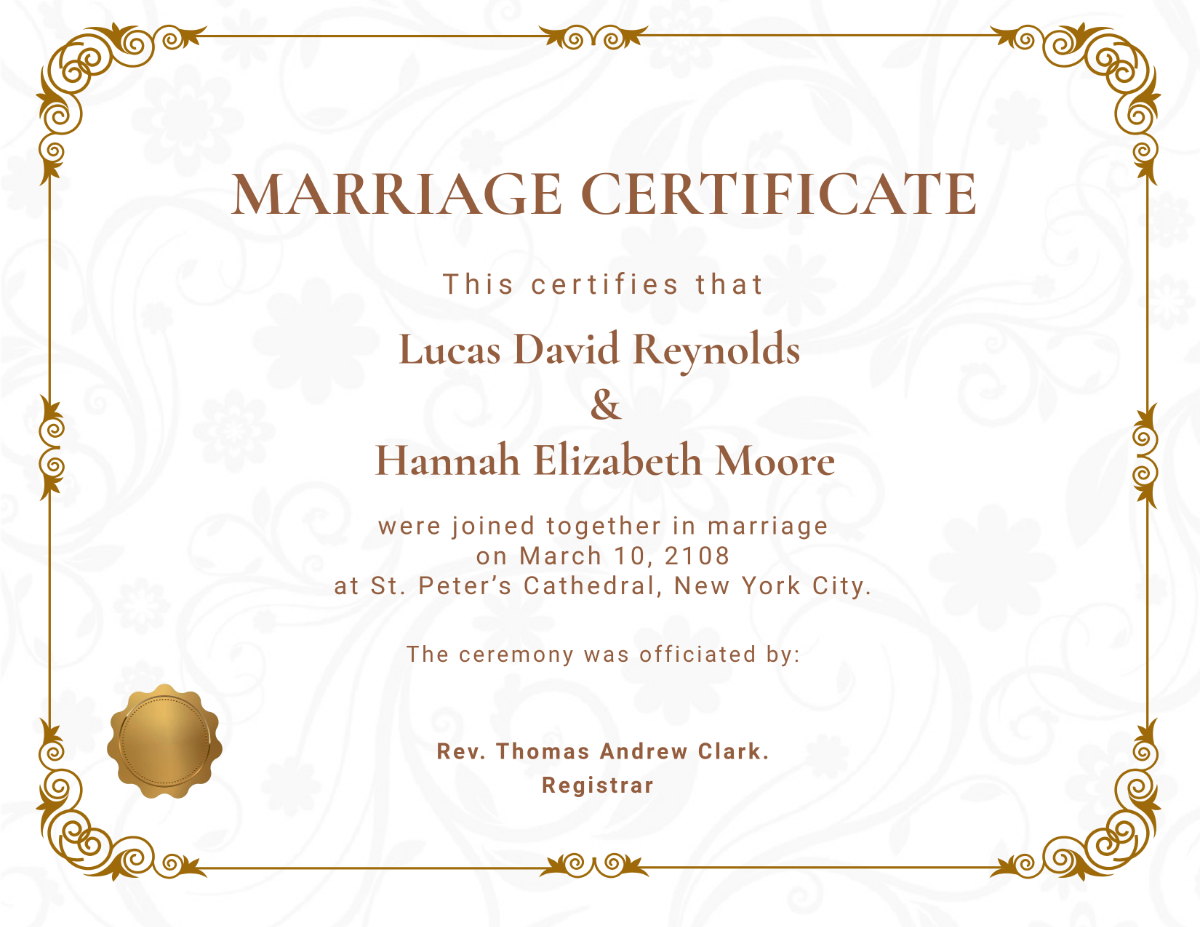 Printable Marriage Certificate Template