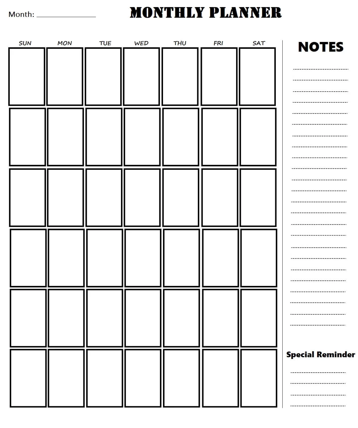 Blank Planner Monthly Calendar Printable