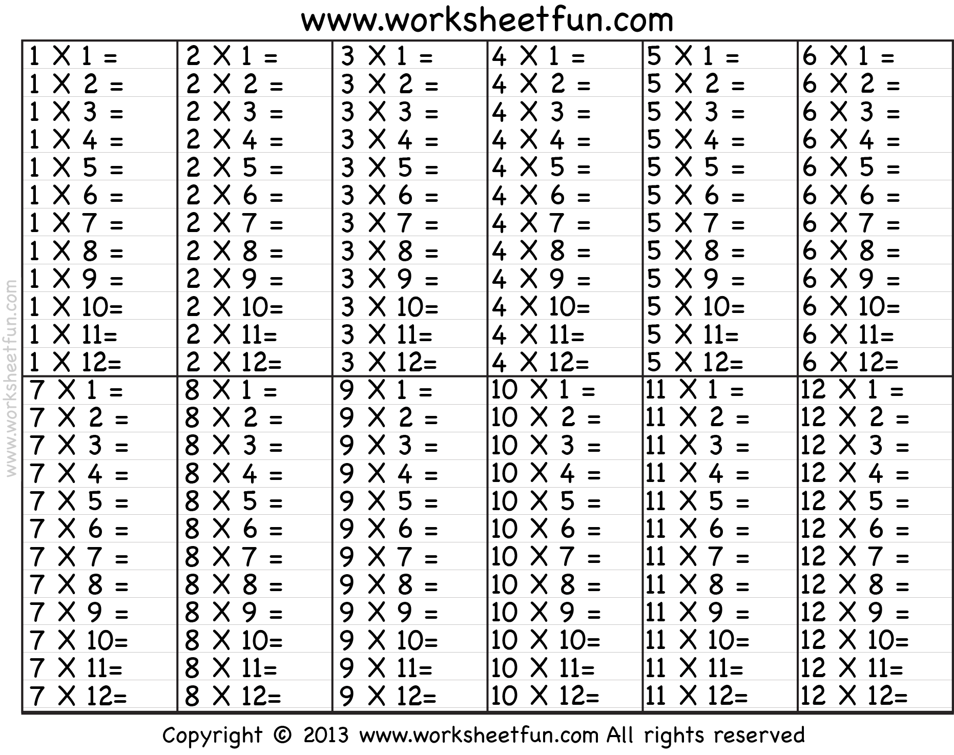 Free Printable Multiplication Worksheet 1 12 Download Free 