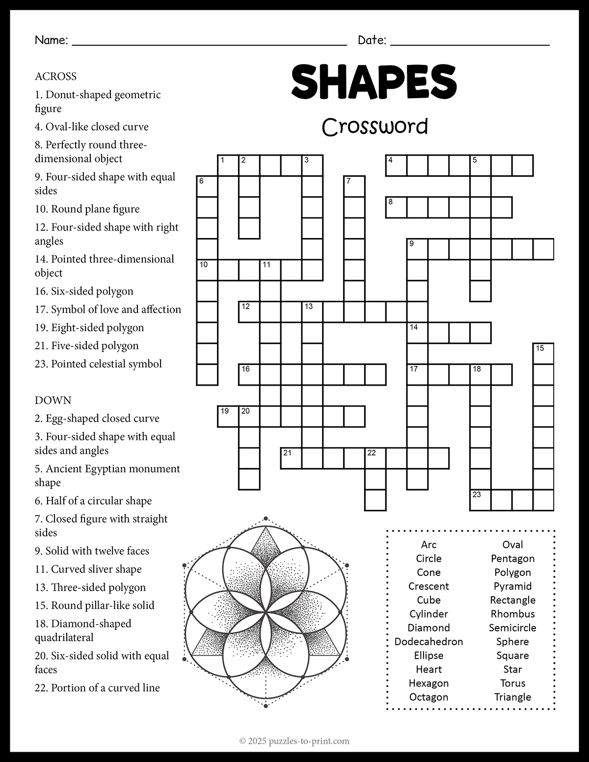 Geometry Crossword Puzzles Printable
