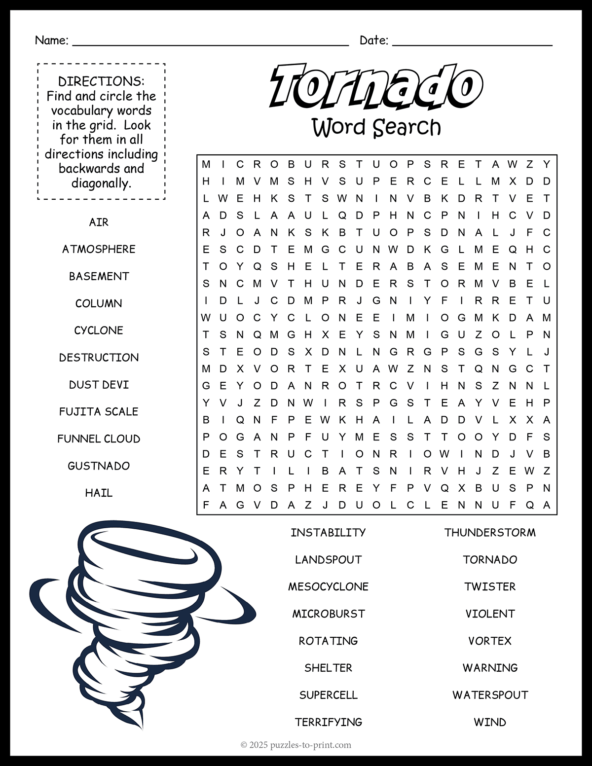 Hurricane Word Search Printable Free