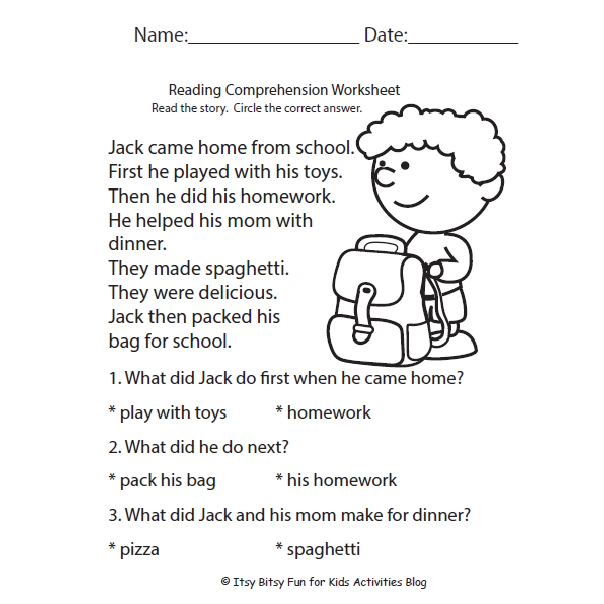 Free Reading Comprehension Worksheets For Back To School 