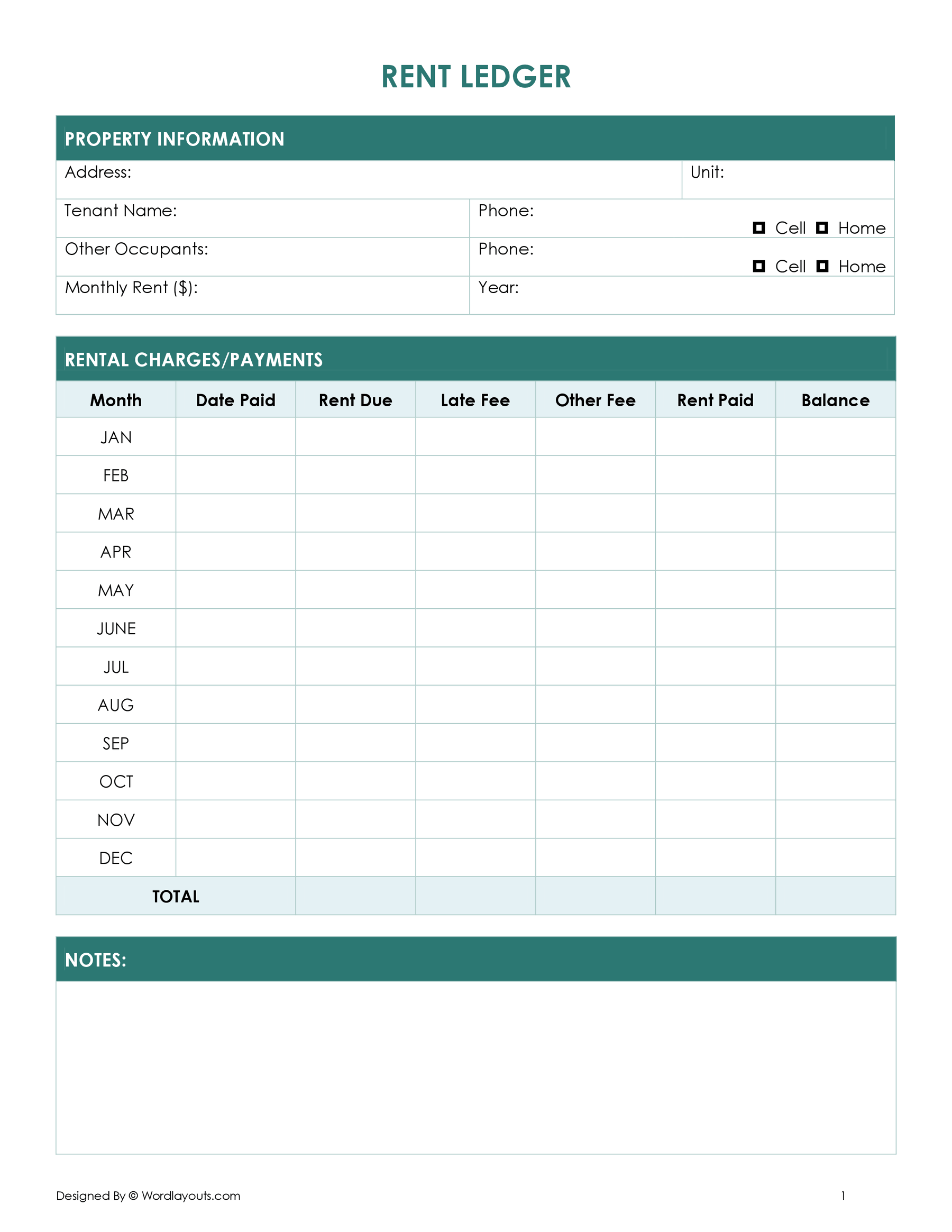 Free Rent Ledger Template Word GDocs PDF WordLayouts