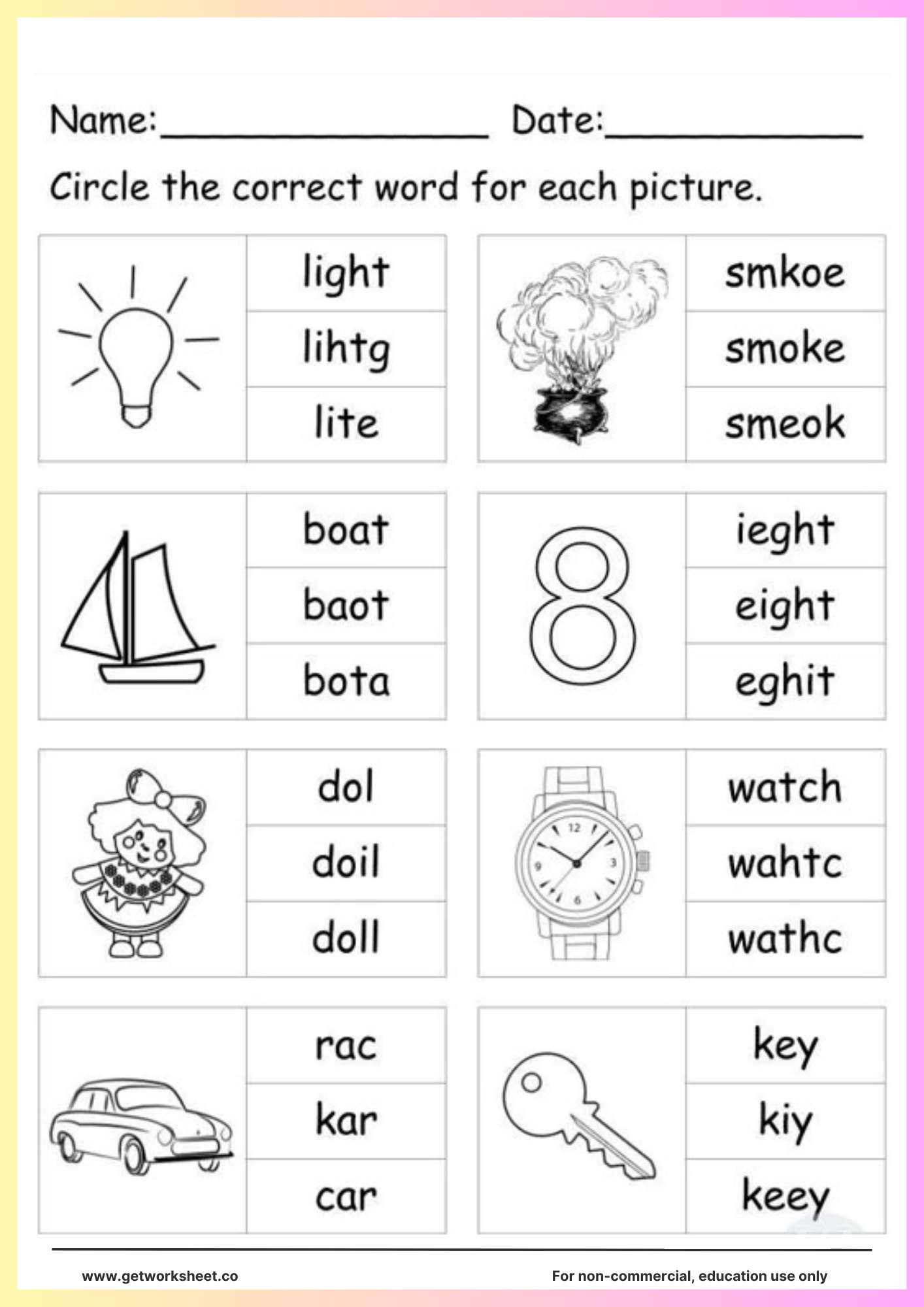 Printable Spelling Worksheets Free