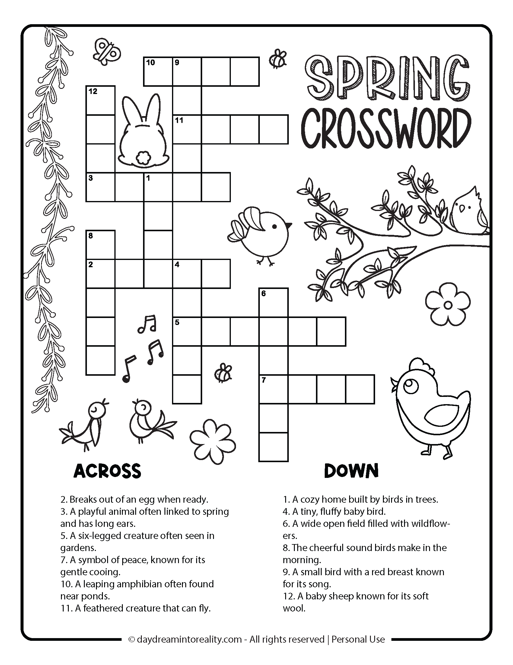 Free Spring Crossword PDF Printables Easy Medium Hard 