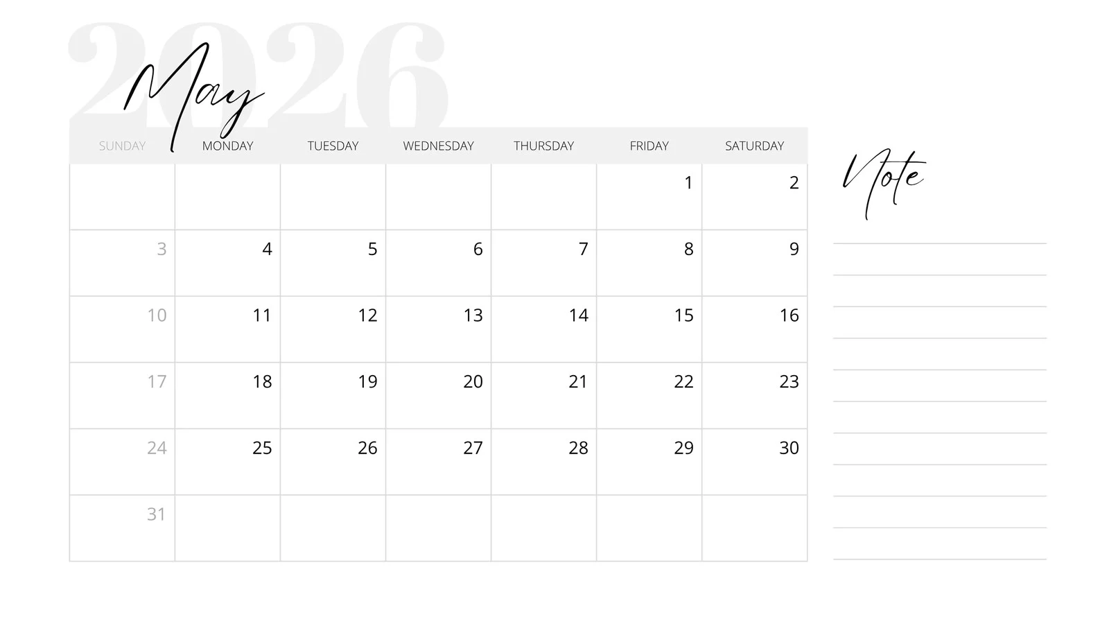 May 2026 Blank Calendar