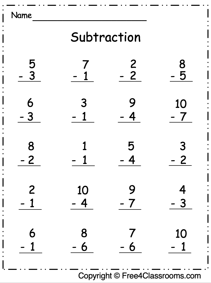 Free Vertical Subtraction Worksheet 1 Digit Free Worksheets 