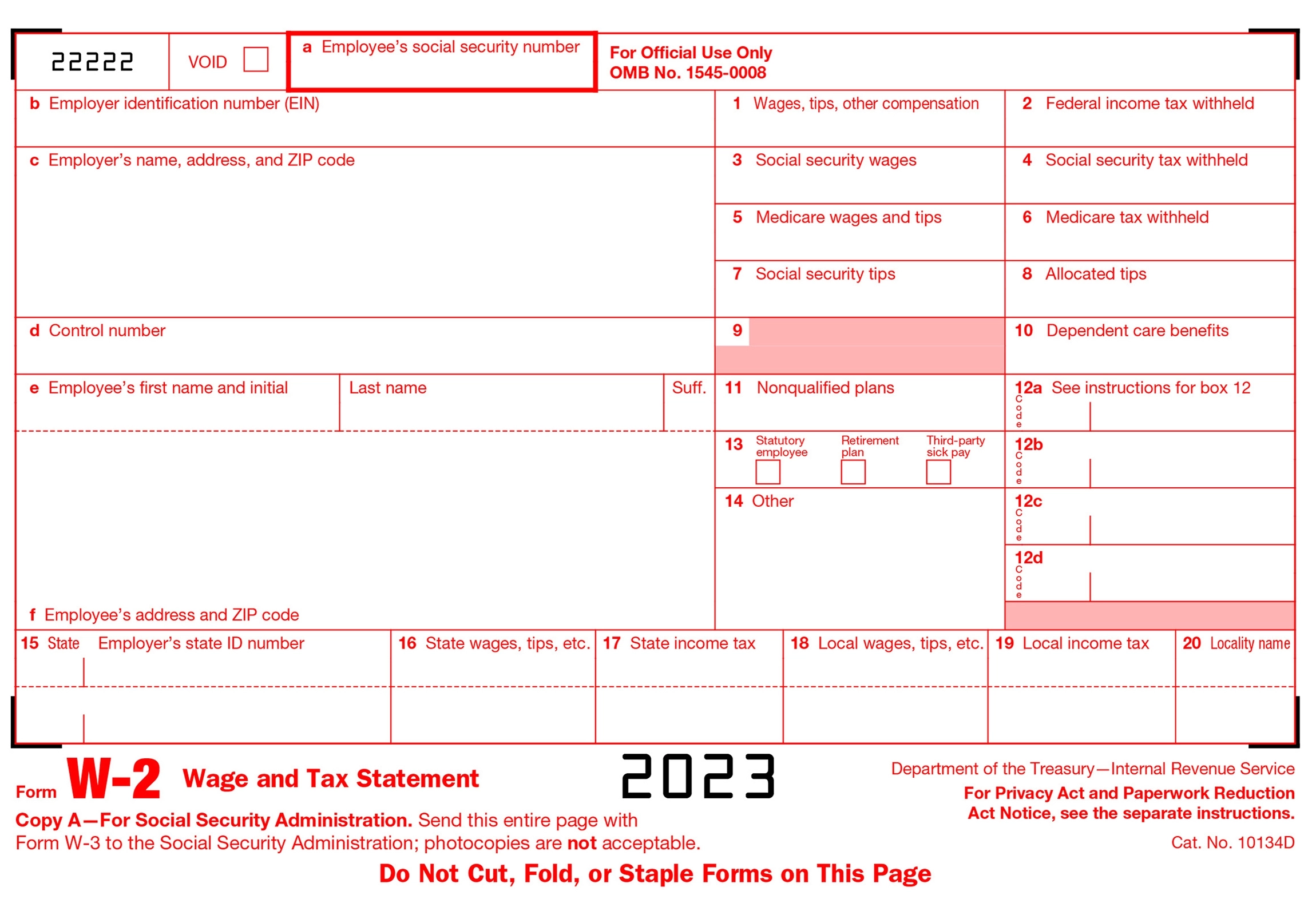 W2 Printable Form 2026 Copy
