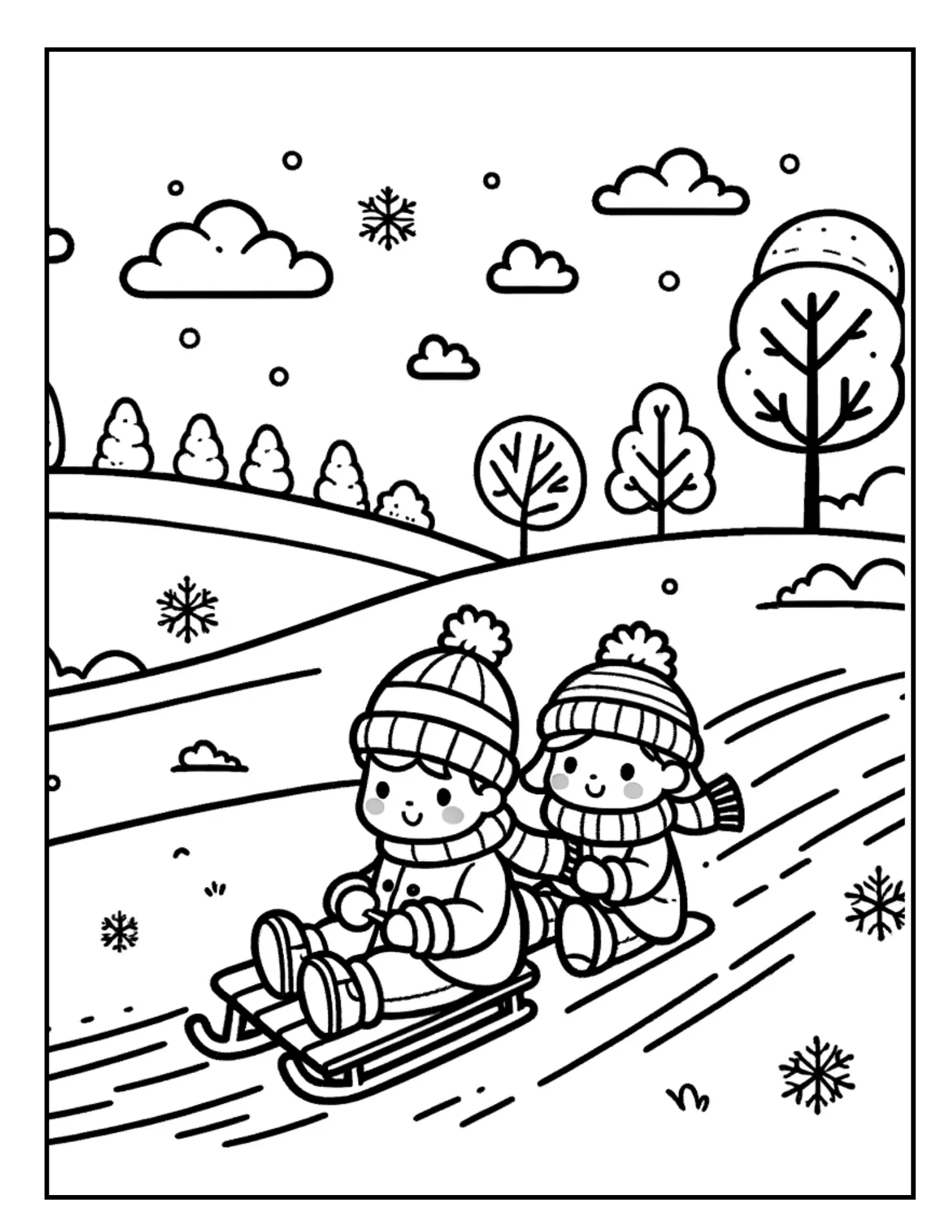 FREE Winter Wonderland Sledding Adventure Coloring Page Curious 