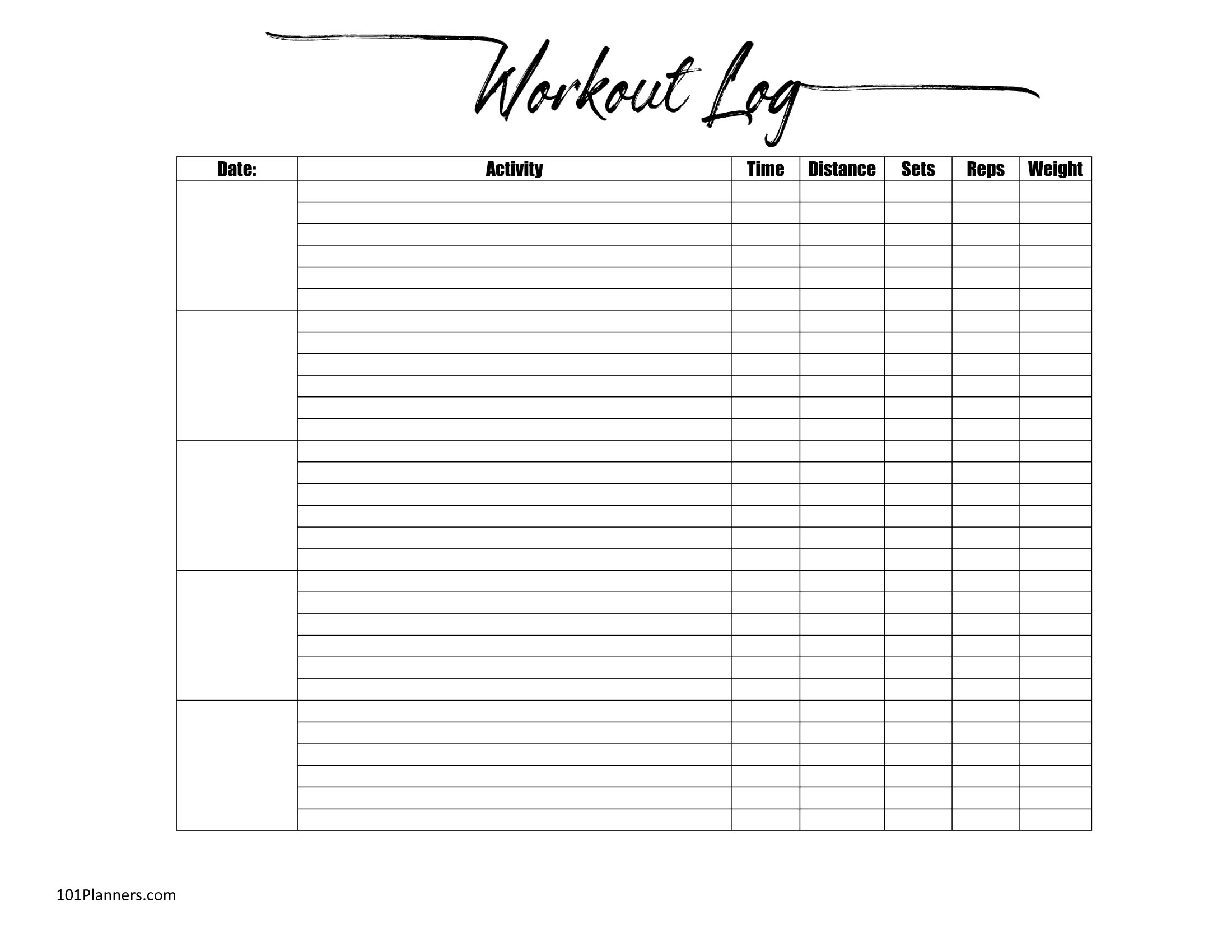 Exercise Log Template Printable